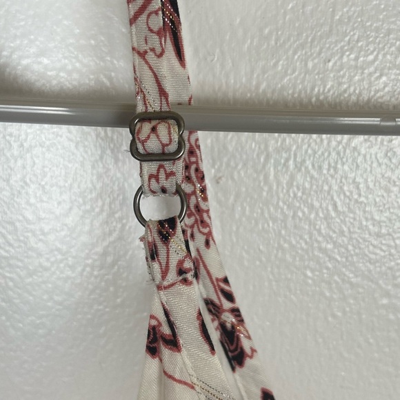 Loft Floral Sleeveless Tank Top Size LP Petite Ruffle Maroon & Cream Metallic - Picture 7 of 10